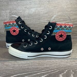 Converse CT All-Star Crochet Knit Black Leather Women’s Sz 5 Hi Top Sneakers